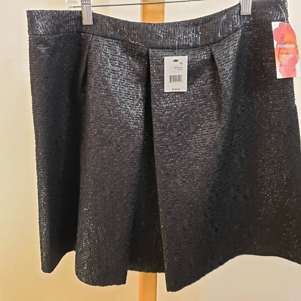 Tahari skater mini skirt metallic side zip pleat - Picture 3 of 7